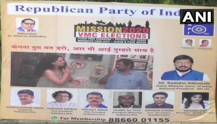 Ahead of Vadodara municipal polls, RPI puts up posters showing Kangana Ranaut with Ramdas Athawale 