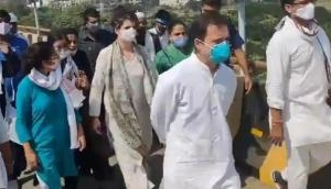 Priyanka Gandhi starts foot march to Hathras after her vehicle stopped on way