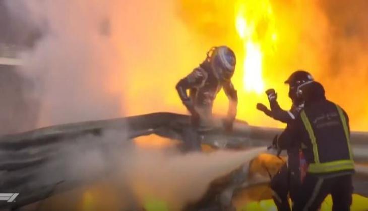 Romain Grosjean escapes from burning car after horrific crash on first lap of Bahrain GP