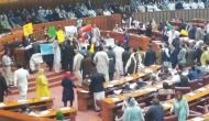 Mayhem in Pakistan National Assembly, members shove each other, chant slogan