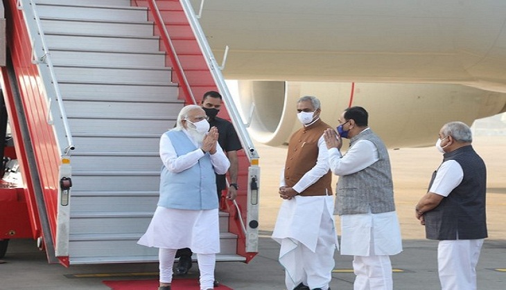 Gujarat: PM Modi arrives in Ahmedabad to address Combined Commanders' Conference in Kevadia today