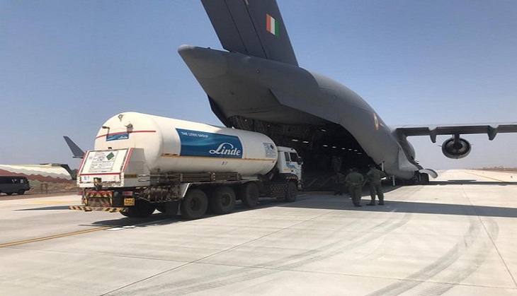 IAF transports two container trucks with liquid oxygen to Gujarat's Jamnagar from Pune