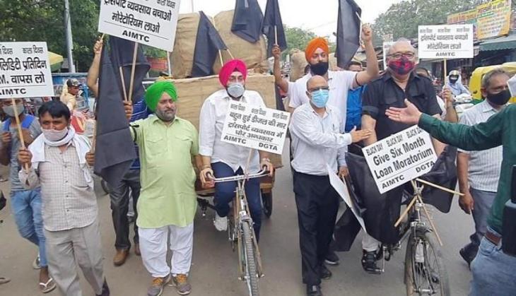 Delhi transporters protest against rising fuel prices