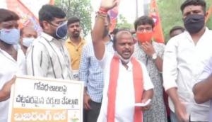 Bajrang Dal holds protest in Telangana for proper implementation of law against cow slaughter