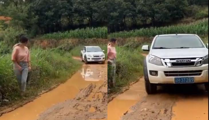 car on muddy road