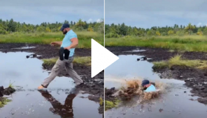 Husband falls into muddy water; here’s how his wife reacts
