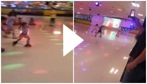 4-year-old girl falls down during roller-skating race; what happens next will amuse you!