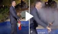 News Blooper: Fire extinguisher explodes in news presenter’s hands; horrific moment goes viral