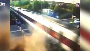 Scary Video: Drunk railway signalman crashes car into a high-speed train; nearly impossible happens next