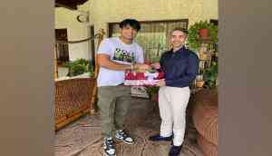 Abhinav Bindra presents Neeraj Chopra with a puppy named 'Tokyo'; see pic