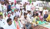 Congress supporters protest outside guest house where Priyanka Gandhi is detained 