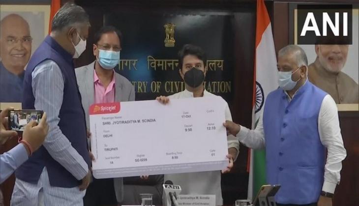 Aviation minister Jyotiraditya Scindia inaugurates Spicejet flight between Delhi, Tirupati 