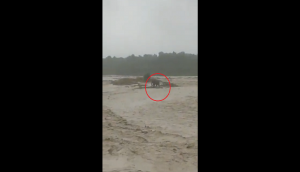 Viral Video: Elephant gets stuck in flooded river; know what happens next