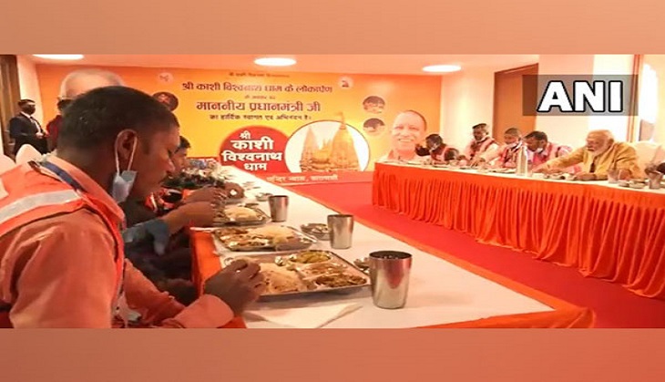 UP: PM Modi, Yogi Adityanath have lunch with workers involved in Kashi Vishwanath Dham Corridor construction