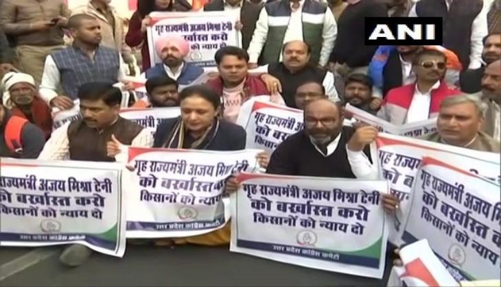 Lakhimpur Kheri incident: Cong holds protest outside UP Assembly, demands resignation of MoS Teni