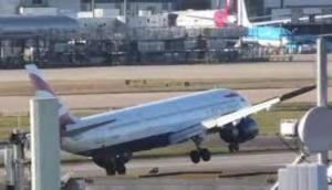 British Airways plane thrown by high wind on runway, see viral clip 