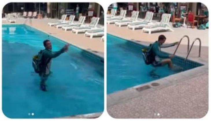 Alex Carey accidentally falls into swimming pool, teammates burst into laughter [Watch]