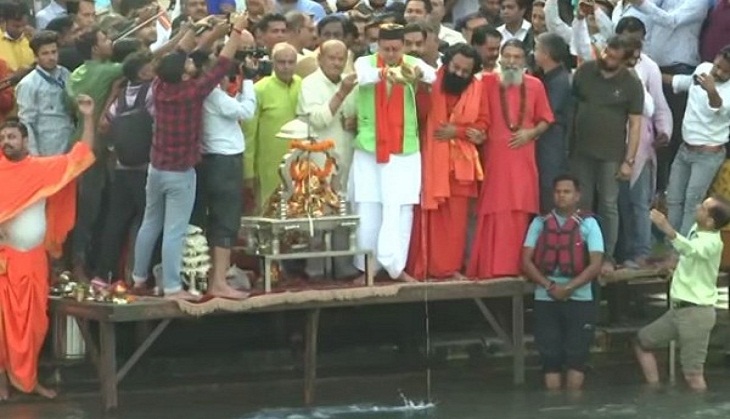 Uttarakhand CM swearing-in ceremony: CM Pushkar Singh Dhami performs Ganga Arti after oath-taking ceremony