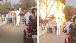 Royal Enfield bike catches fire, explodes in flames outside temple; watch viral video 