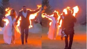 Bride and groom perform daredevil stunt on their wedding day; video will leave you in shock 