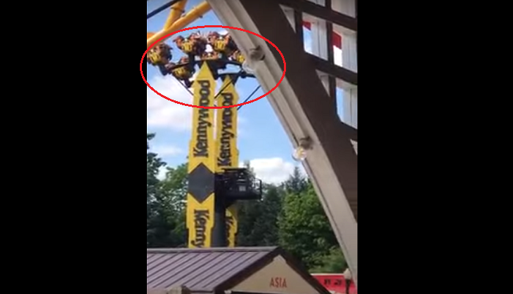 Visitors left stranded upside down after ride stops mid-air; scary visual caught on cam