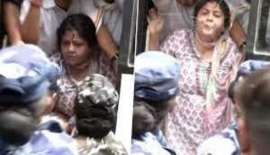 Mahila Congress President spits at police personnel during protest, caught on video