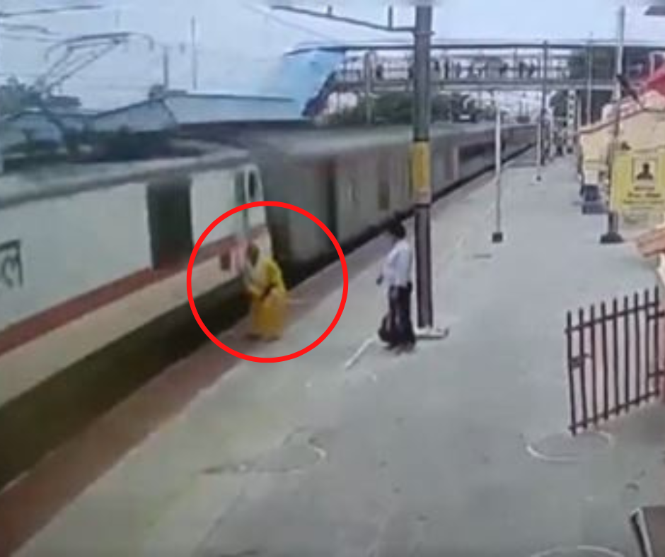 Woman crossing railway tracks saved just in time, but she made another shocking move!