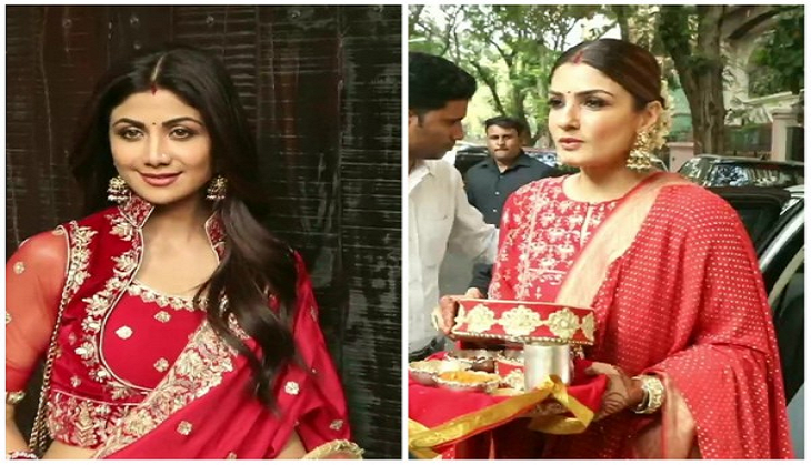 Raveena Tandon, Shilpa Shetty celebrate Karwa Chauth together, see pics