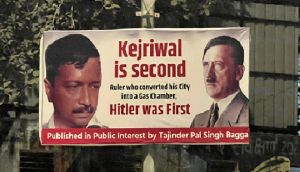 BJP puts up poster comparing Kejriwal to Adolf Hitler as Delhi chokes in toxic smog