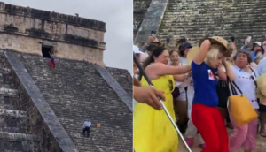 Disrespectful tourist climbs ancient Mayan pyramid; gets booed [Viral Video]