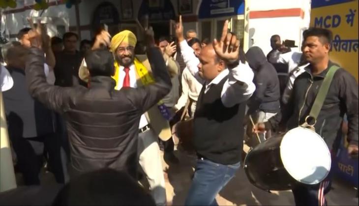 MCD poll results: Celebrations at AAP office after trends show party crossing halfway mark