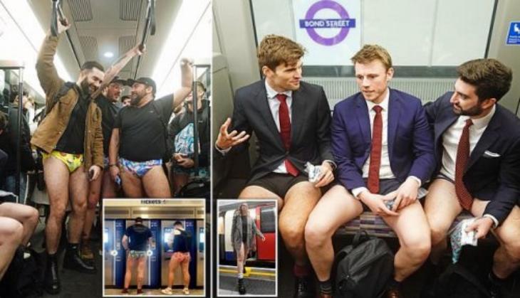 London commuters walk around in their underwear during 'No