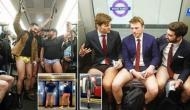 London commuters walk around in their underwear during 'No Trousers Day'