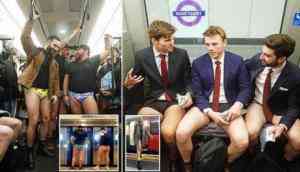 London commuters walk around in their underwear during 'No Trousers Day