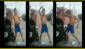 Watch: Toddler kicks motorbike, dances on its anti-theft alarm
