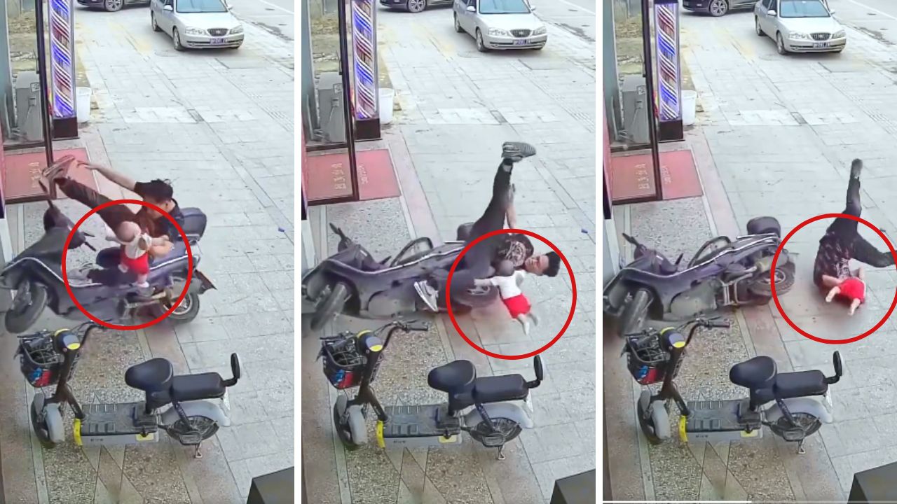 Caught on Camera: Father does everything to keep baby safe