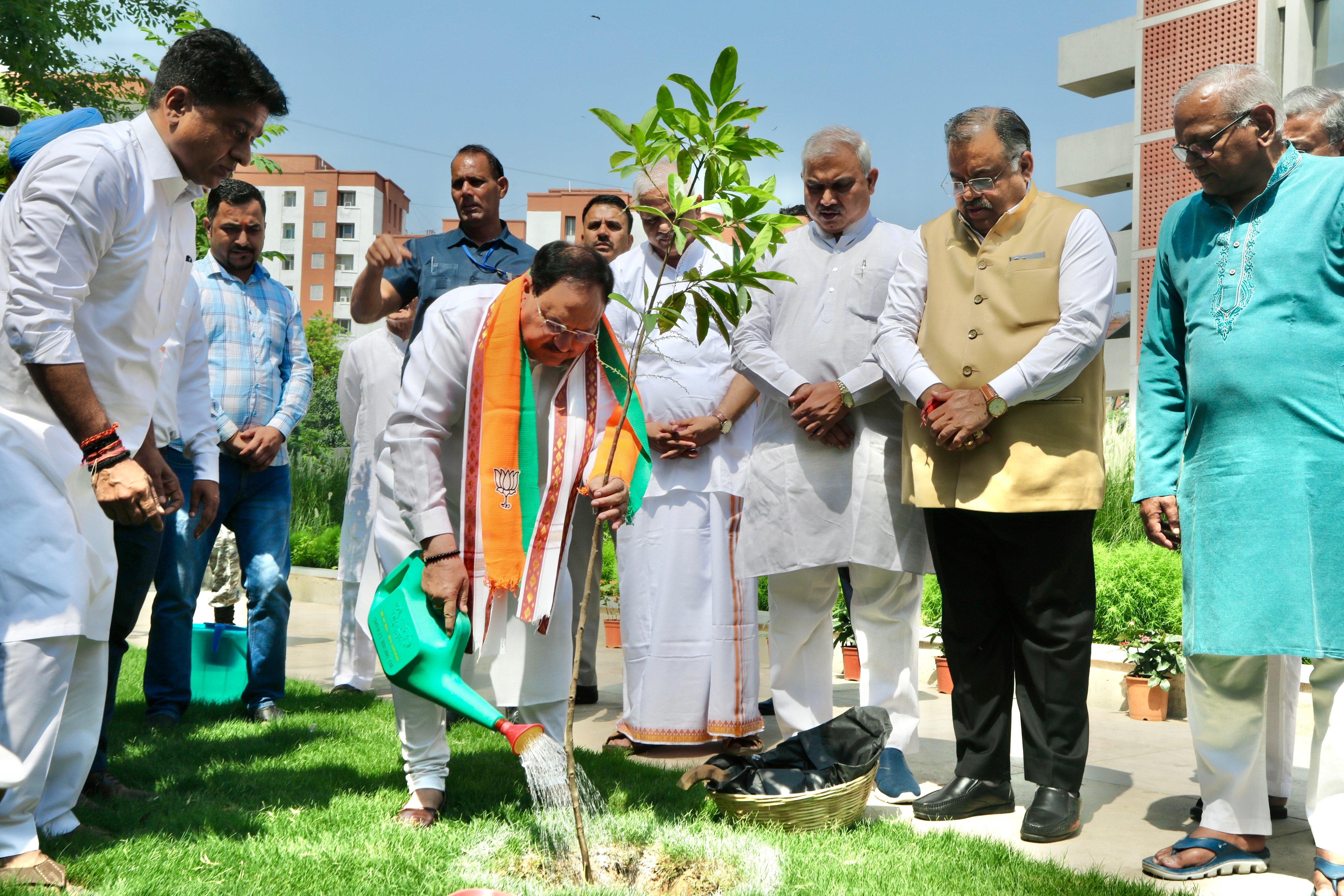 World Environment Day: JP Nadda plants saplings at BJP Headquarters