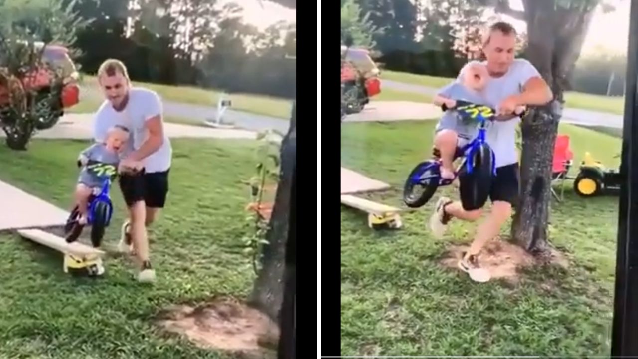Dad's Magical Bicycle Ride: Baby's Priceless Delight Takes Flight!