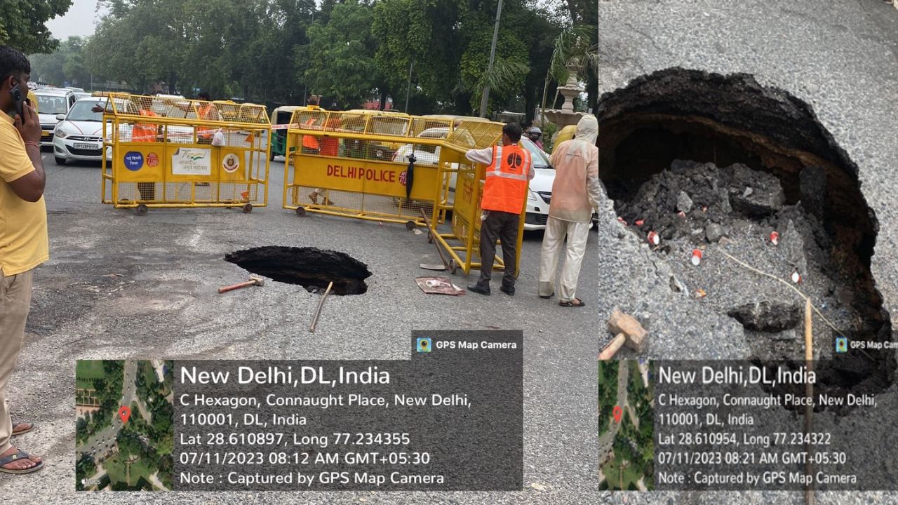 Road caves in near India Gate, affects traffic