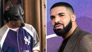 Drake leaves hotel in bulldog mask ahead of 'For All the Dogs' release