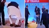 BRICS: PM Modi notices the tricolour on the floor, stops to pick it up; others follow suit