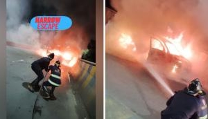 Narrow Escape: Moving car catches fire in Thane, all 7 occupants pulled out safely