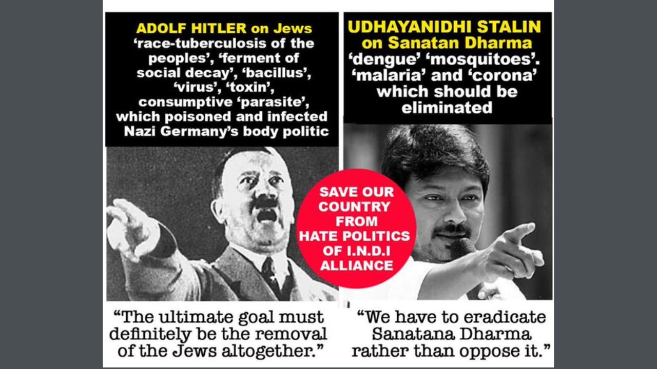 BJP compares Udhayanidhi Stalin with Hitler