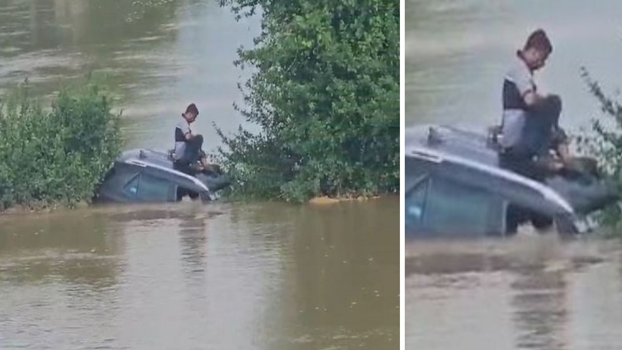 Dramatic Rescue in Odisha: Two men saved as car gets stranded on flooded road