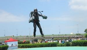 Man in jet suit takes to skies at Kochi event, leaves spectators spellbound