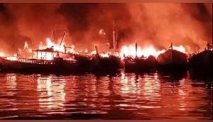 Andhra Pradesh: Nearly 40 boats gutted in fire at Visakhapatnam fishing harbour