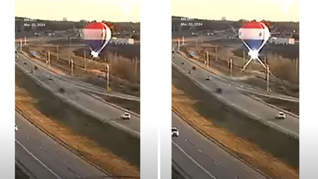 Video: Hot air balloon crashes into power lines