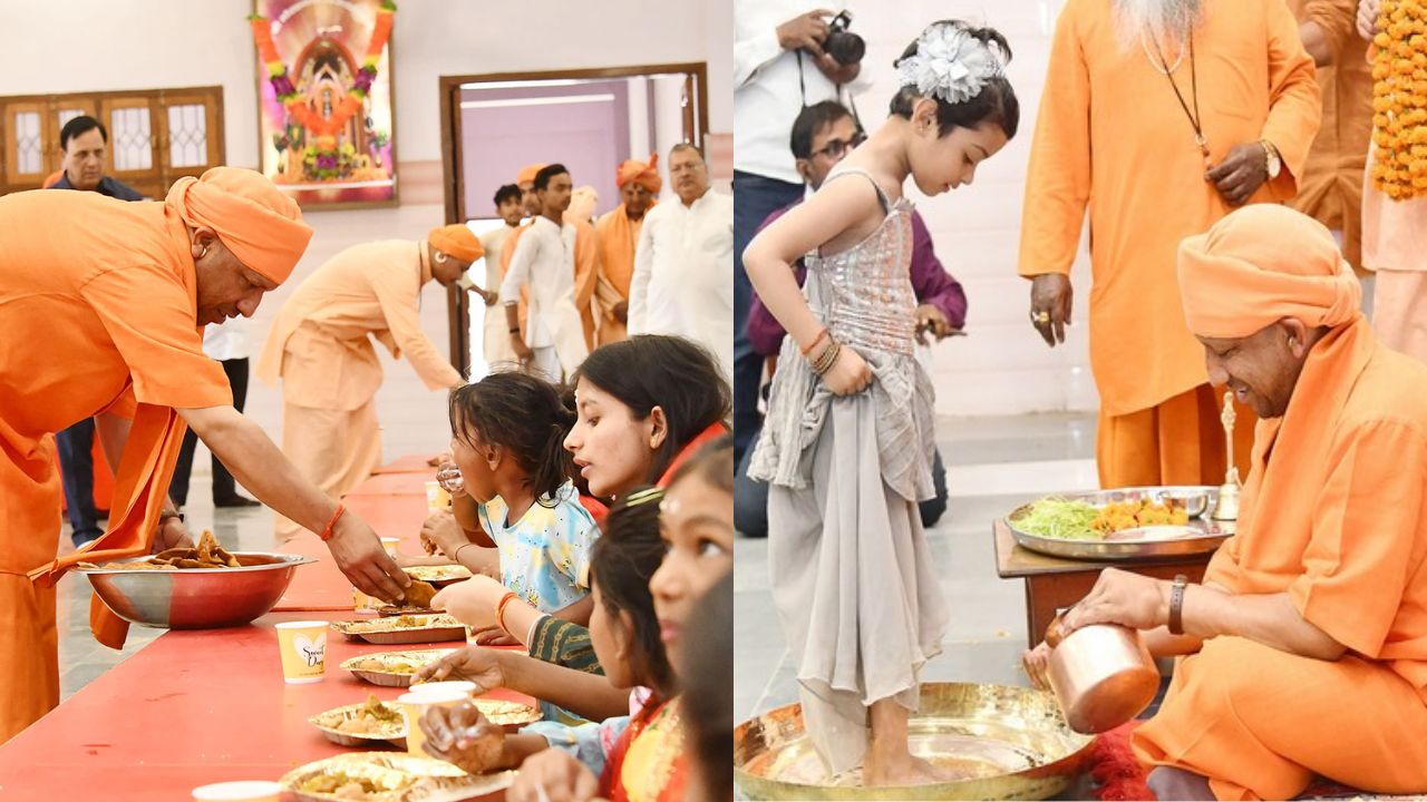 Yogi Adityanath performs Kanya Pujan at Gorakhnath Temple