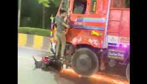 Hyderabad hit-and-run: Man stands on speeding truck as it drags bike underneath, driver held