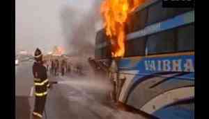 Maharashtra: Bus carrying 36 passengers catches fire on Mumbai-Pune Expressway
